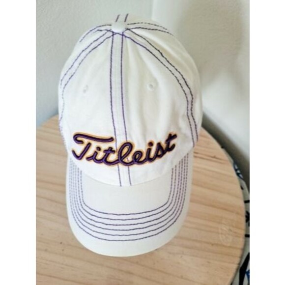 Titleist UNI Golf Panthers Hat Cap White  Purple Gold Strap Adjust Forty Seven - Picture 1 of 9